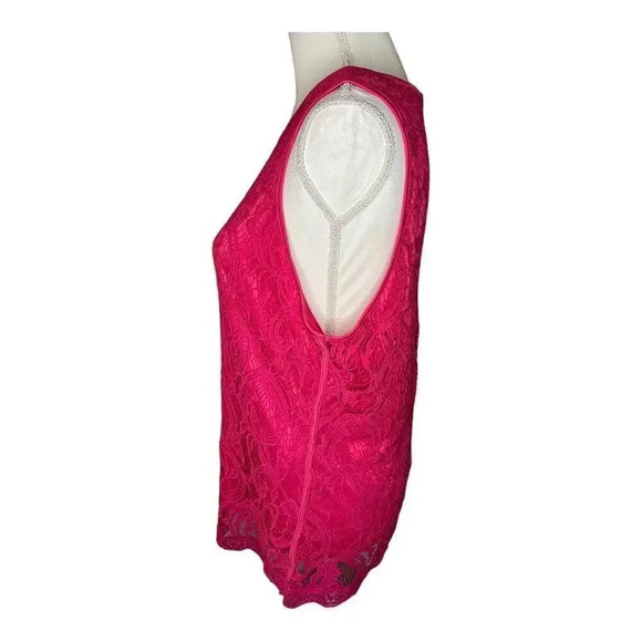 Adrianna Papell Women’s Large Fuchsia Pink Paisley Lace‎ Overlay Sleeveless Top - Picture 2 of 5